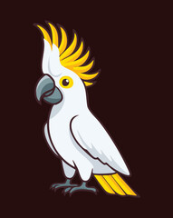 cockatoo with white feathers and a yellow crest standing against a dark background showing its unique bird features and elegant posture © firstcolor