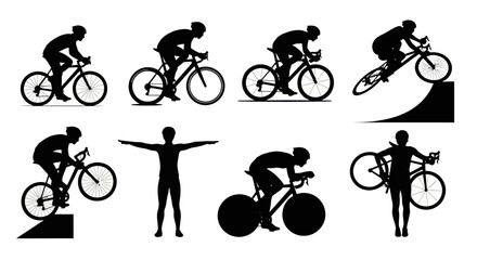 Obraz premium Cycling Sports Silhouette Vector Set: Bicyclists and Athletes in Dynamic Poses