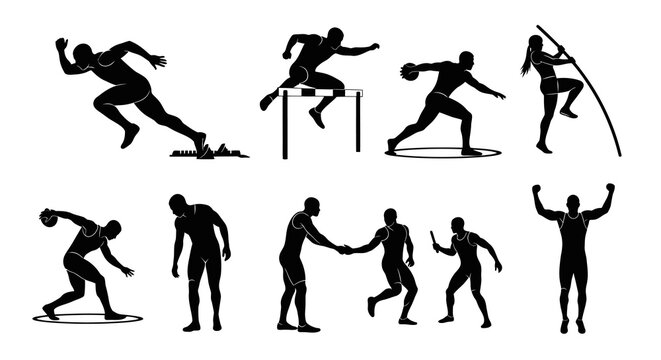 Athletics Track and Field Sport Silhouettes Glyph Icons Set