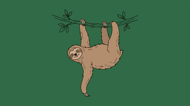 Sloth Hanging from Branch Tree.