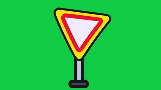 2D Animated Yield Sign with Red Triangle and White Center for Traffic Priority Warning