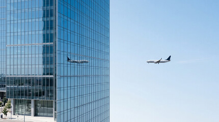 Obraz premium A jet flying above a scyscraper
