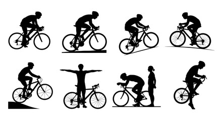 Fototapeta premium Cycling Sports Silhouettes: Diverse Black and White Vector Bicycle Riders