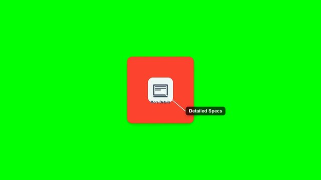 Modern vector graphics showcasing key feature illustration and detailed product specifications for digital presentations on a vibrant greenscreen.