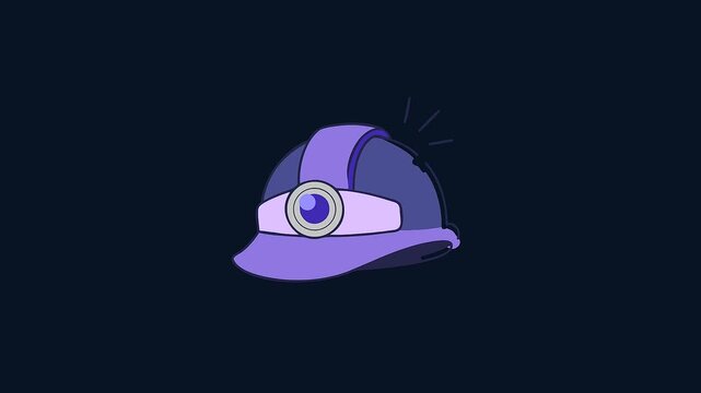 A purple futuristic glowing headgear illuminates its lens in a rhythmic activation sequence against a deep blue background, representing advanced technology and nighttime exploration.