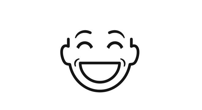 Joyful Laughing Face Icon, Expressive Emotion, Simple Line Art, Happiness Symbol