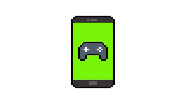 8-bit pixel art mobile game vertical screen. looped animation 4k 30fps