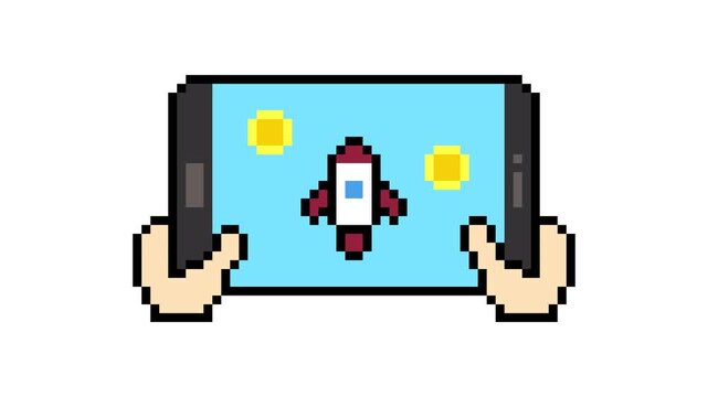 8-bit pixel art mobile game screen. looped animation 4k 30fps