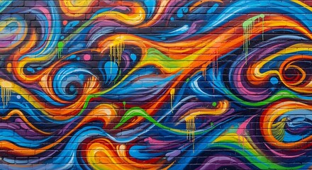 Fototapeta premium Colorful painted brick wall in abstract pattern with vibrant tones, artistic urban texture, bold creative surface ideal for modern design backgrounds