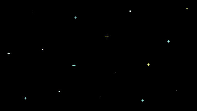 8bit Retro Game Style Sparkling Pixel Lights on Black Background Illustration Yellow and Light Blue