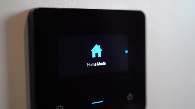 Home Mode enabled on smart device screen with house icon and blue light