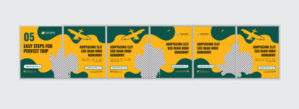 Modern Travel Tips Instagram Post Template, Travel Agency Social Media Carousel, Holiday Guide Banner