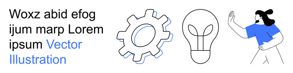 Innovation, creativity, problem-solving, teamwork, brainstorming, technology. Gear and lightbulb with a person gesturing. Innovation and creativity concept © robu_s
