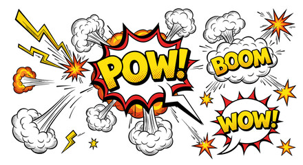 Fototapeta premium Comic explosion with sound effects and dynamic action illustrations