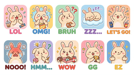 Obraz premium Cute White Bunny Rabbit Mascot Character Illustration Isolated on White Background
