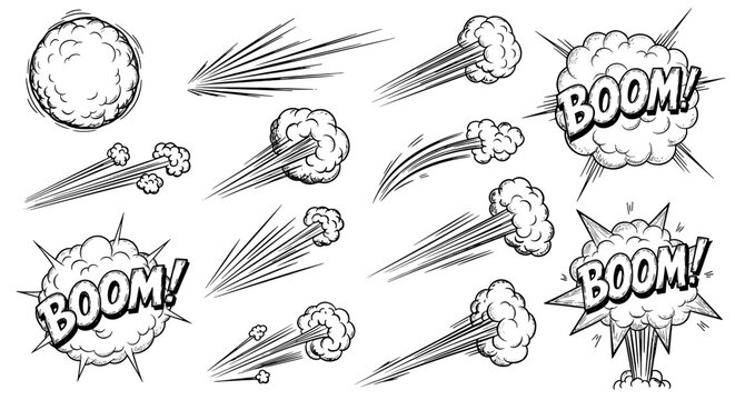 Collection of comic style explosions and impact effects illustrations
