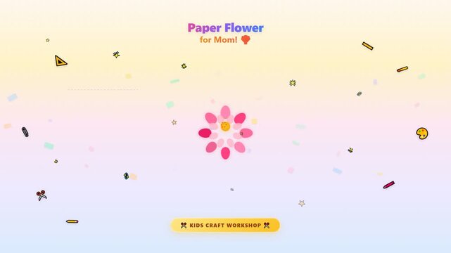 Creative Mother's Day Gifts concept featuring a vibrant animated kids craft workshop to make DIY paper flowers for celebration.