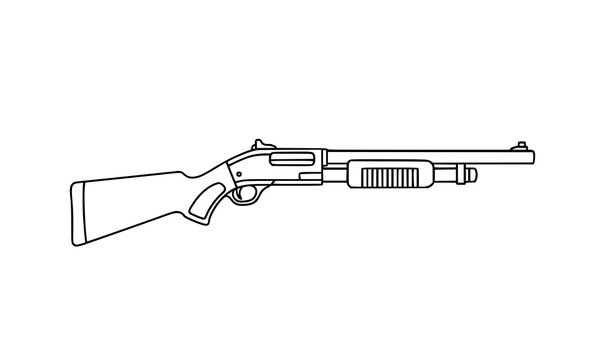  minimalist line art illustration of a shotgun in vector graphic format