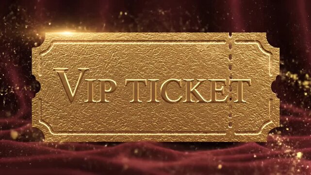 A golden vip ticket with a luxurious textured background and sparkling lights