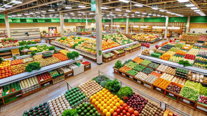 Fototapeta premium Abundant Fresh Produce in a Busy Grocery Store. 