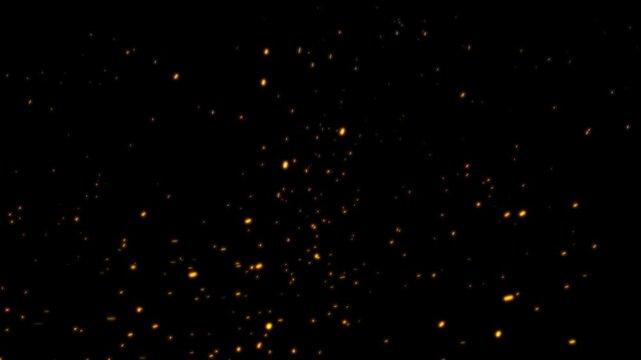 Animation orange fire glow particle on black background. Flying sparks and coals from a fire. 
]Flying embers, bonfire sparkles overlay background and flames, Enhance your video content.