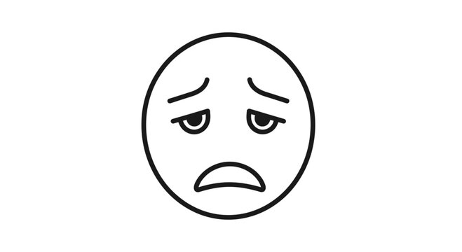 Sad Face Emoji Icon, Disappointment Emotion, Negative Feeling, Simple Line Art