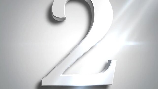 A clean and minimalist three dimensional white number two isolated on a soft grey background