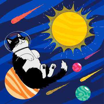 Cat in Space, clean vector file with each component on named layers.