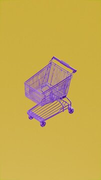 purple ecommerce shopping trolley on yellow background
