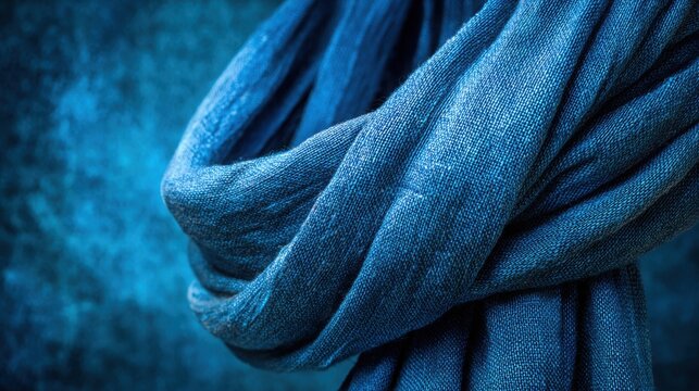 Deep Indigo Dyed Fabric with Subtle Texture, Elegantly Draped and Detailed