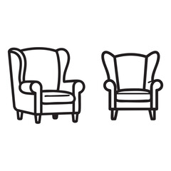 Obraz premium Two black and white line drawings of wingback chairs