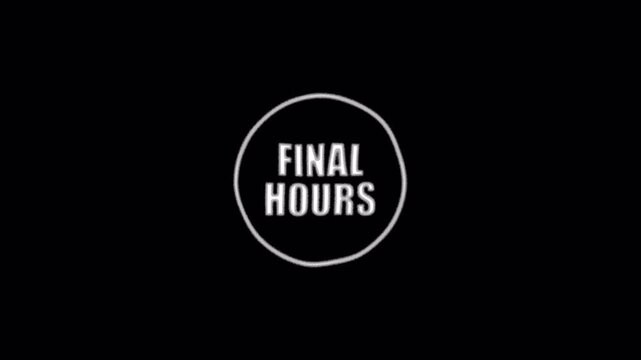 Final hours text animation animation with circular design. Urgent promotional label on dark background.