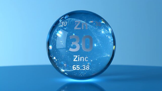 Blue Zinc Sphere Demonstrates Elemental Chemistry and Atomic Structure.