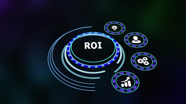 ROI return on investment concept with financial analysis, profit measurement and business performance evaluation.