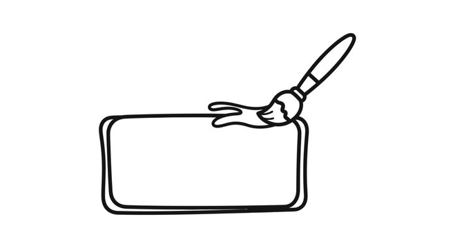 Hand-drawn paintbrush painting a blank rectangular frame with rounded corners, creative concept
