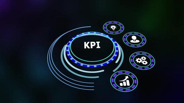Performance measurement dashboard with data metric icons and KPI title for business analytics monitoring
