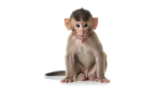Young monkey sitting down looking forward with large ears white background animal kingdom wild animal primate family unique animal photography cute animal baby animal face