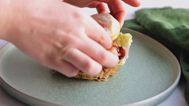 Hands Breaking Bread Fresh Food Close Up Scene