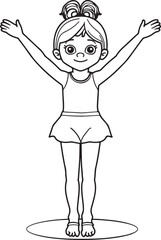 Obraz premium Cute little ballerina posing with arms outstretched and a happy smile.