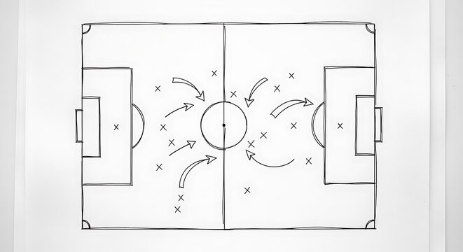 Soccer Field Diagram with Arrows and Player Positions