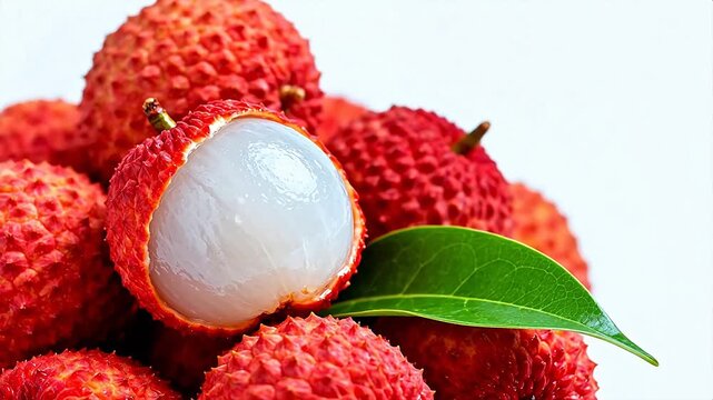 Red lychees with one peeled