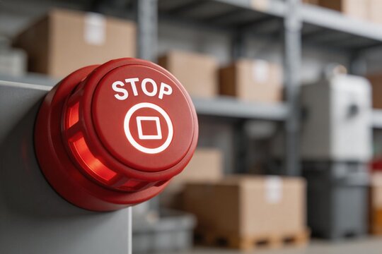 Red stop button in warehouse
