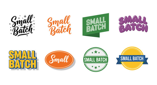 A collection of diverse small batch typographic logos and label designs presented on a clean white background high quality professional detailed modern elegant