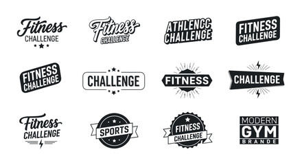 Obraz premium A collection of fitness challenge logos in varied styles featuring text stars and lightning bolt graphics high quality professional detailed modern elegant stylish