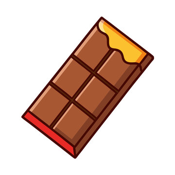 Milk chocolate bar vector illustration, sweet cocoa dessert with gold foil wrapper, delicious dark chocolate snack icon isolated on white