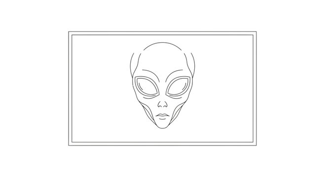 Alien Head Outline Drawing, Extraterrestrial Face, UFO Concept Art