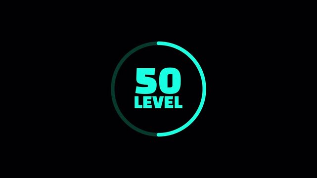 Level 1 to 100 progress animation with circular indicator. Gaming style element for rank status and achievement display.