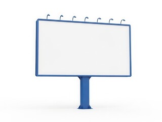 Obraz premium A blank billboard with blue borders and a stand, ready for advertising content