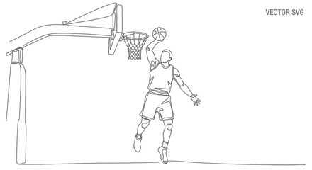Basketball Player Dunking Slam Dunk One Line Drawing Vector Art © Roni