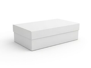 Fototapeta premium A large, pristine white rectangular box with a lid sits against a white background.